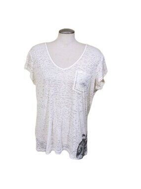 Vintage Y2K Apple Bottoms Silver Foil Tissue T Shirt 2X Rhinestone Bling White